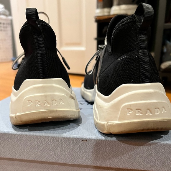Prada slip on sneaker Calzature Donna black and white athletic shoe Knit 5 - Picture 7 of 10